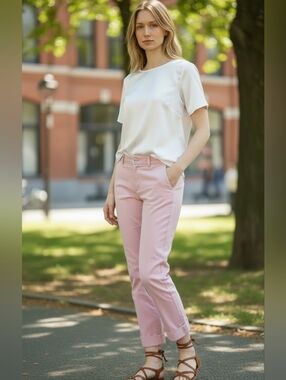 Akris Mulberry Silk Pants Pink Cuffed Leg Zip Pockets Made In Italy Size 6